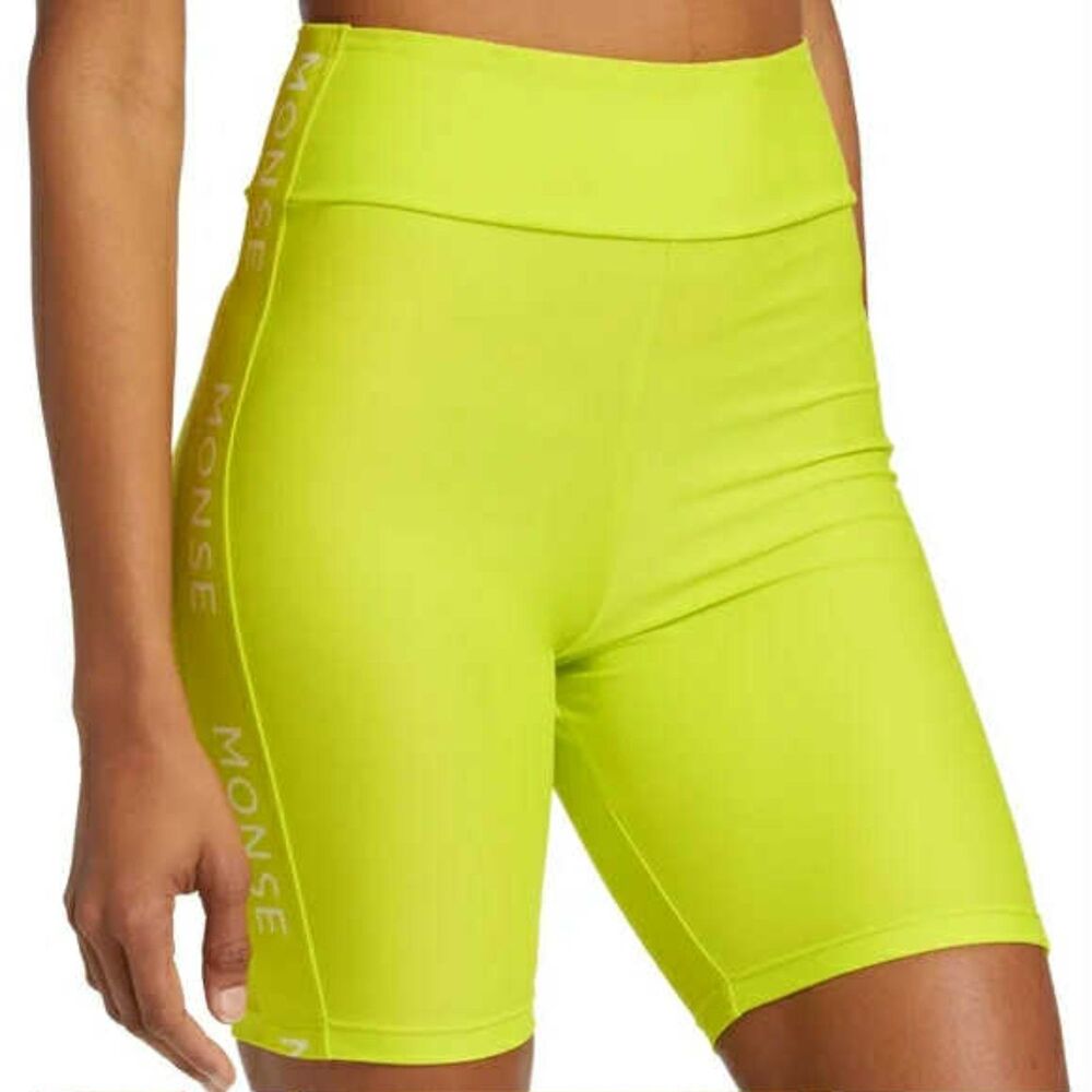 MONSE Lime Neon Green Logo Side Stripe Biker Shorts, size S